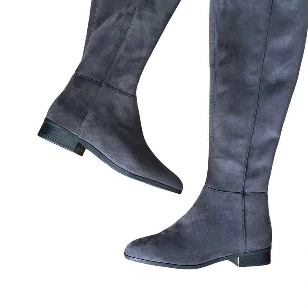 Michael Kors Bromley Gray Faux Suede Knee-High Riding Boots Size 6M